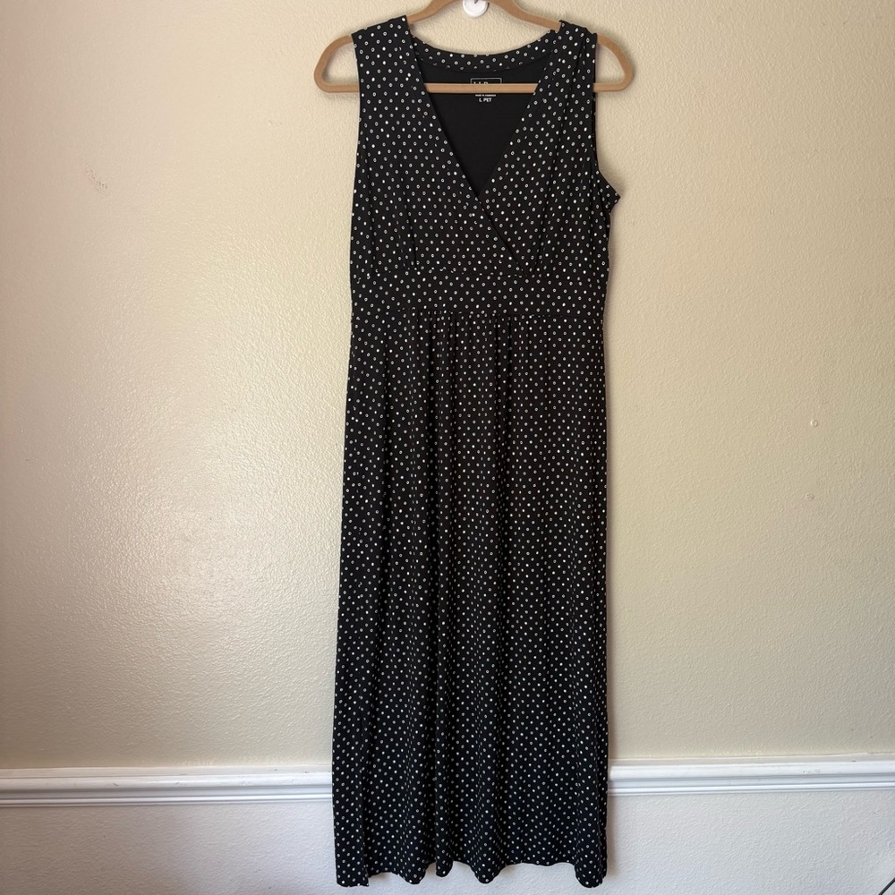 L.L. Bean Black Maxi Dress with White Polka Dots